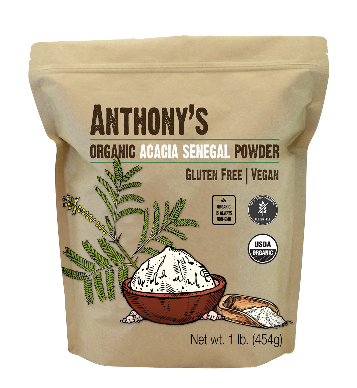 Poudre d'Acacia Sénégal Bio Anthony's 476g vue avant