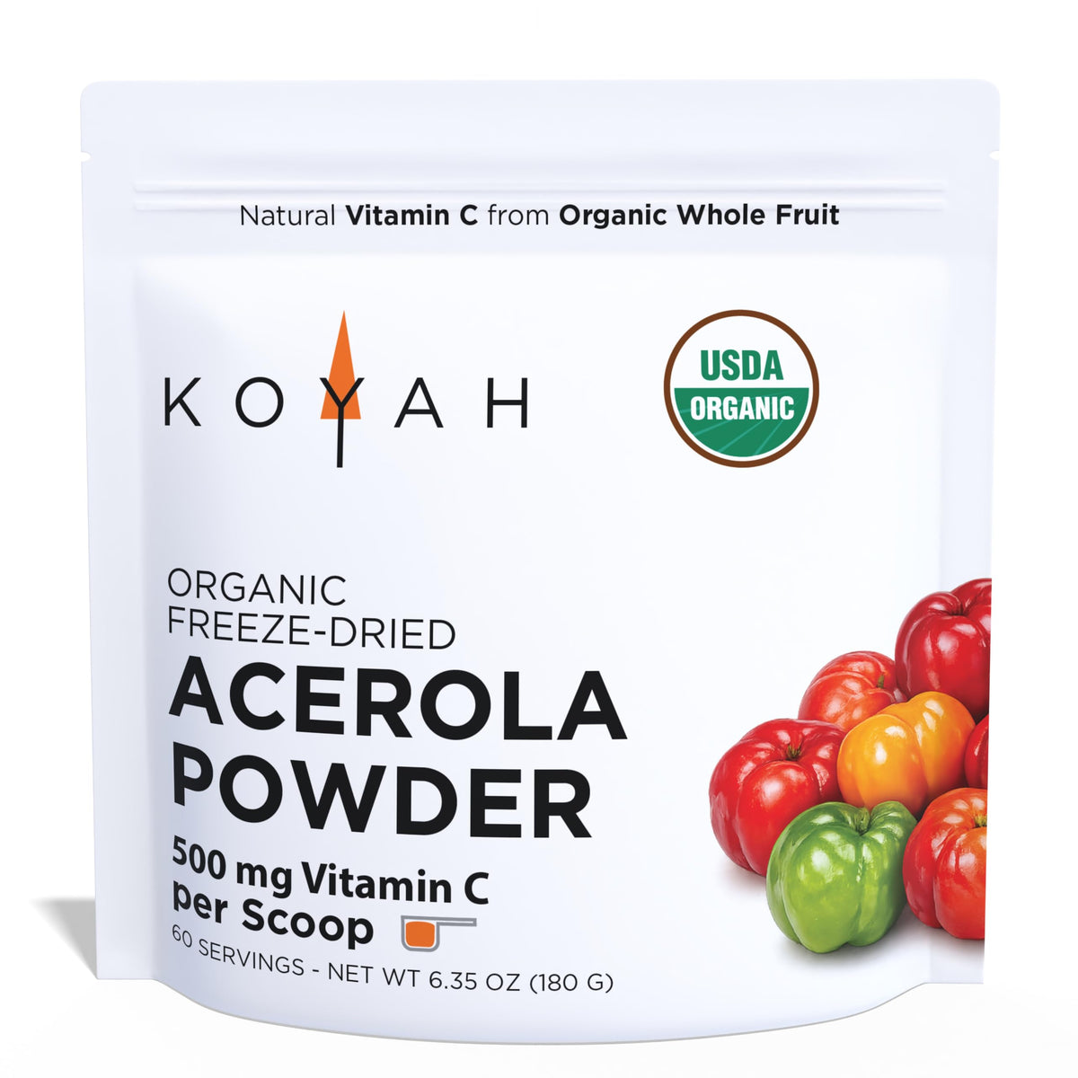 Poudre d'acérola bio KOYAH 270g vue de face avec emballage