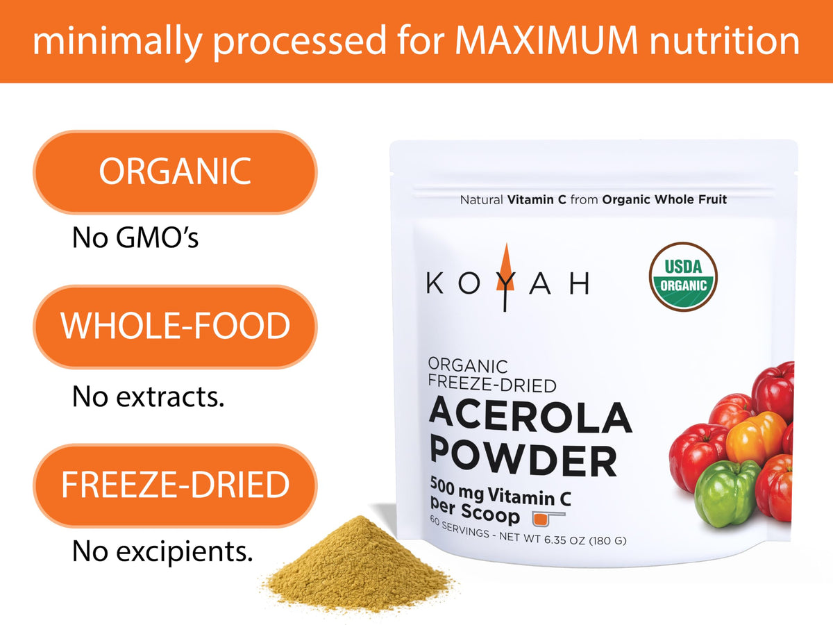 Poudre d'acérola bio KOYAH avec cerises d'acérola fraîches