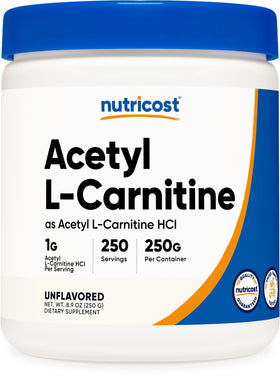 Poudre d'Acétyl L-Carnitine Nutricost 250g vue de face
