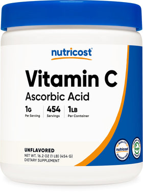 Poudre d'acide ascorbique Nutricost 522g vue de face