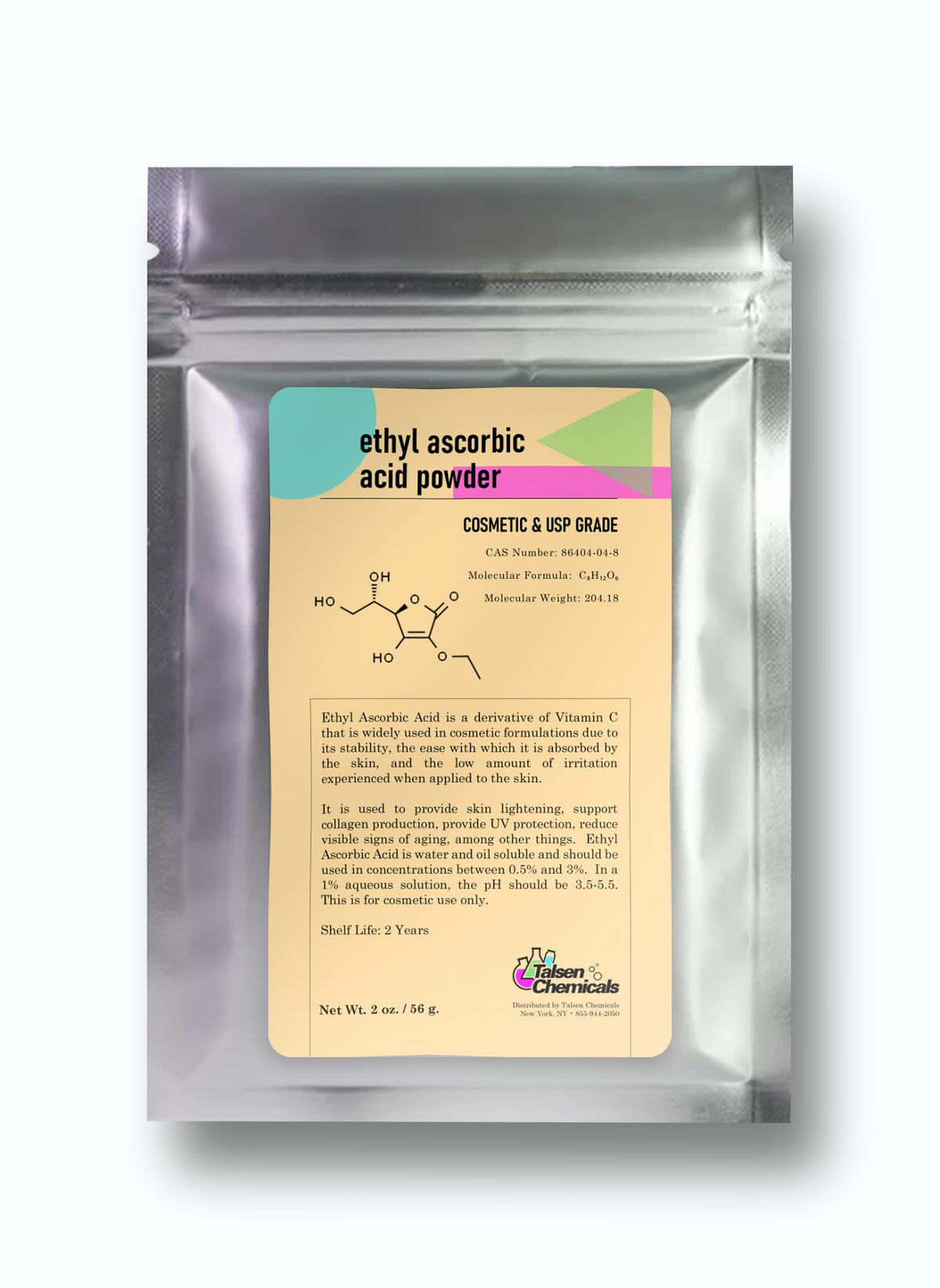 Poudre d'acide éthylique ascorbique Talsen 56g en vue de face