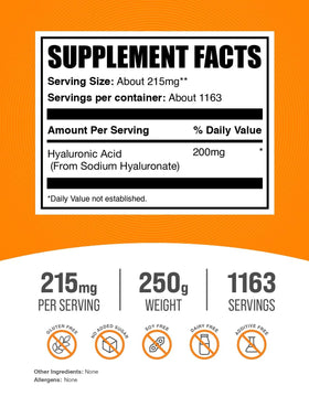 Poudre d'acide hyaluronique BulkSupplements, vue de côté