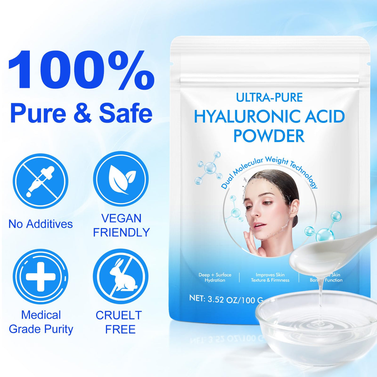 Poudre d'acide hyaluronique flasture dans un bol de mélange