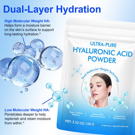 Poudre d'acide hyaluronique flasture en gros plan