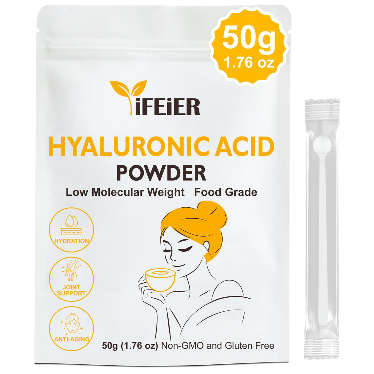 Poudre d'Acide Hyaluronique iFEiER 50g vue avant