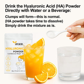 Poudre d'Acide Hyaluronique iFEiER sur fond blanc