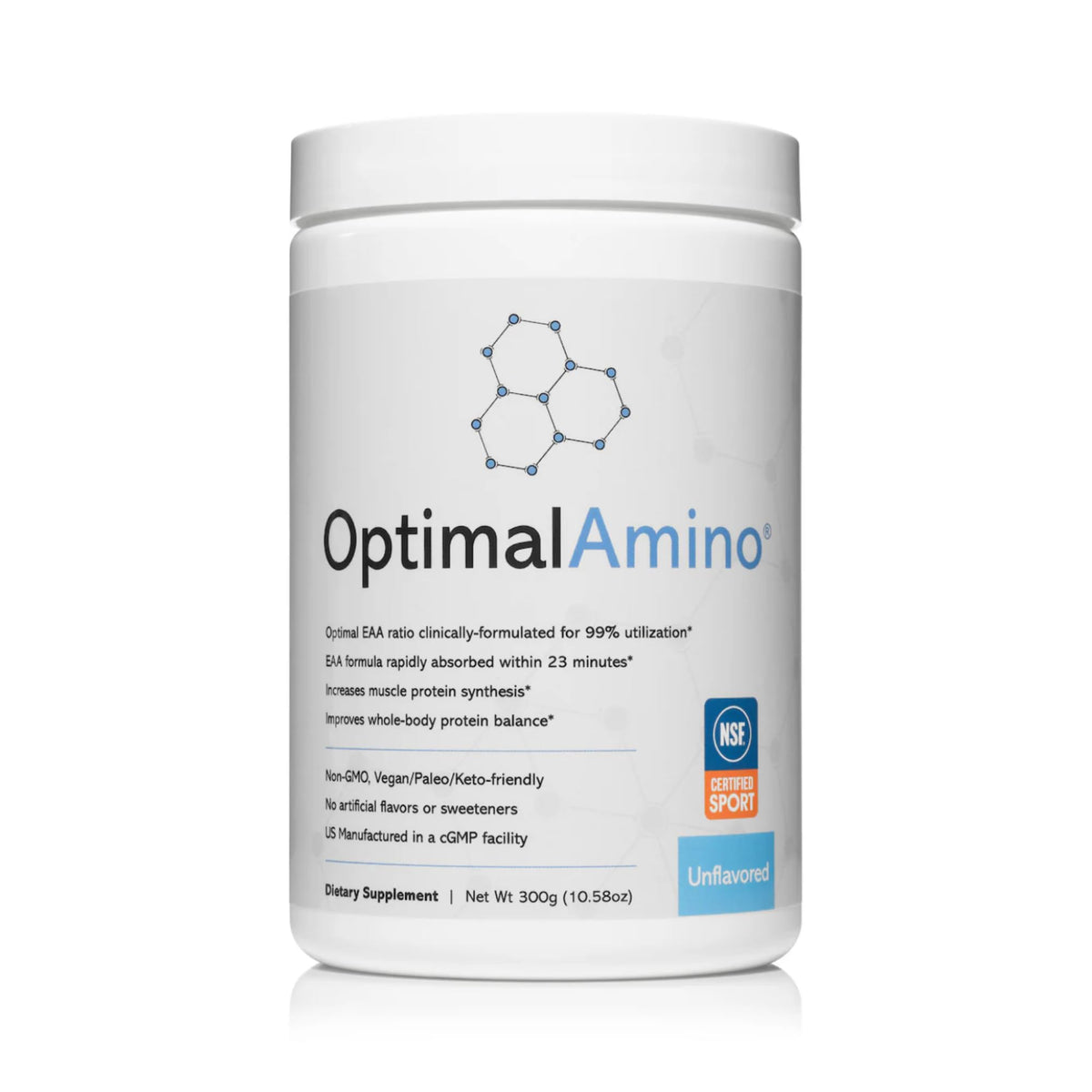 Poudre d'acides aminés essentiels OptimalAmino vue de face