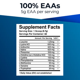 Poudre d'acides aminés essentiels Ultimate vue arrière avec informations nutritionnelles
