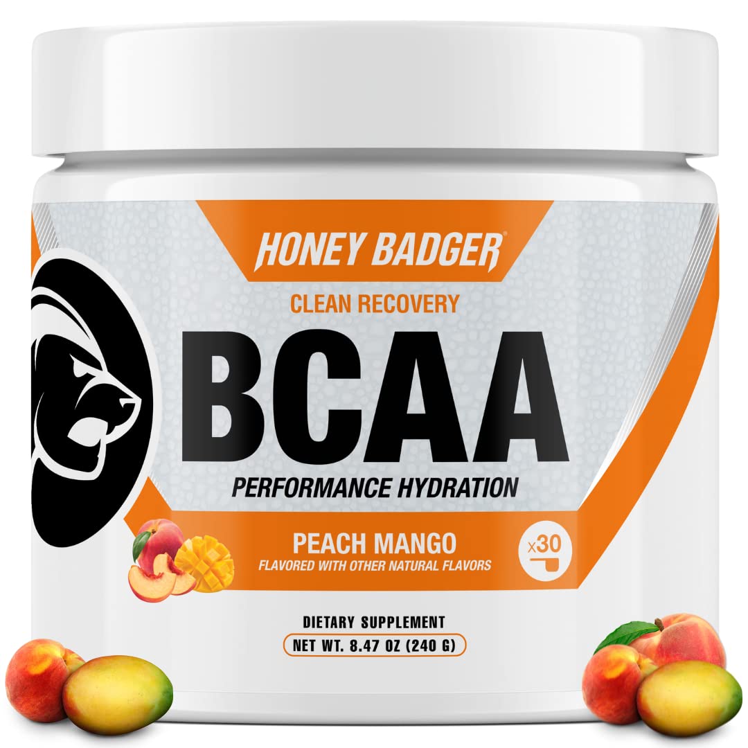Poudre d'acides aminés Honey Badger BCAA + EAA vue de face