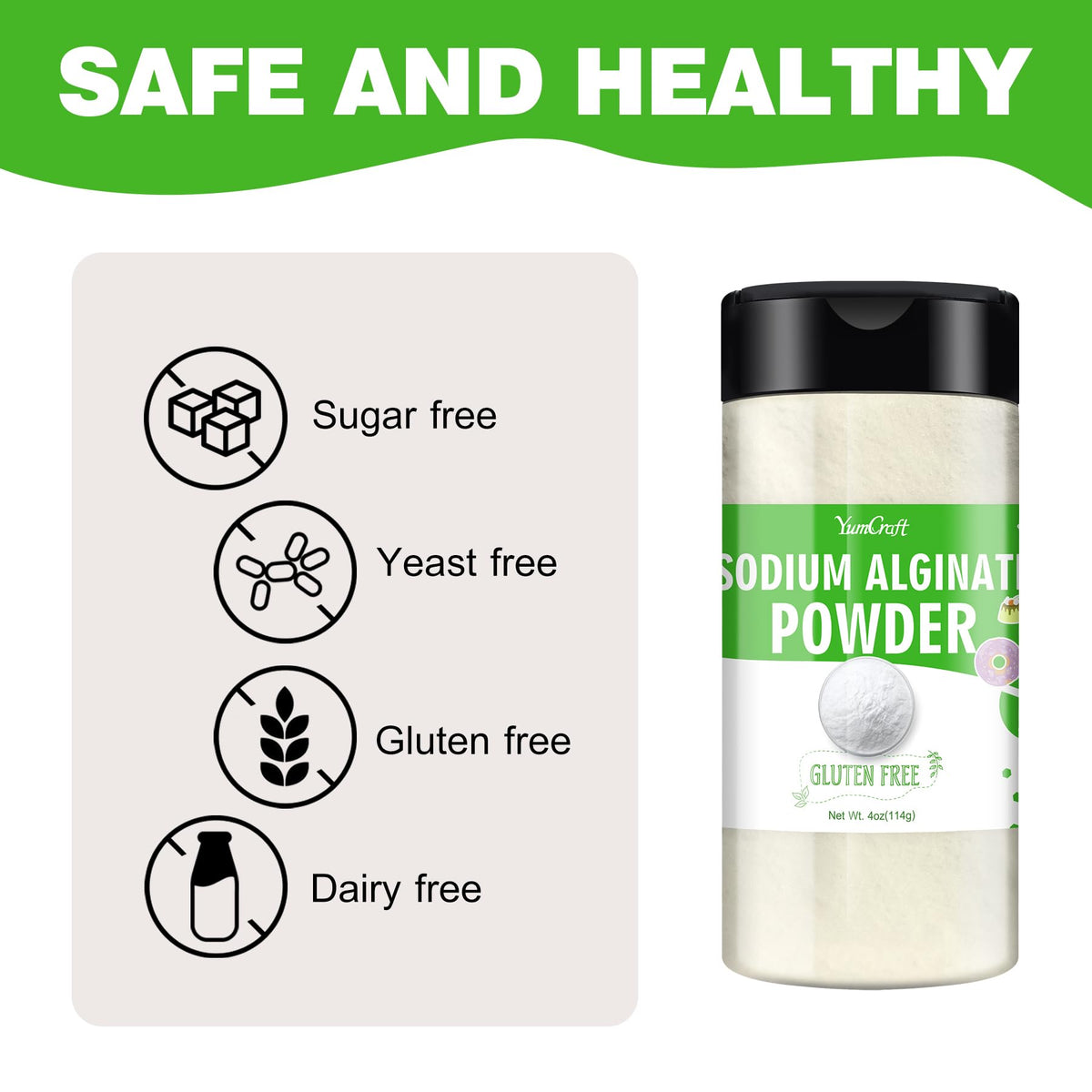 Poudre d'alginate de sodium YumCraft 150g en utilisation dans un plat