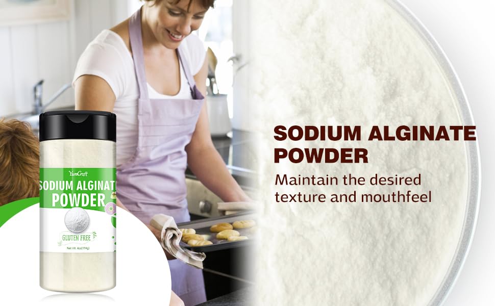 Poudre d'alginate de sodium YumCraft 150g sur une table de cuisine