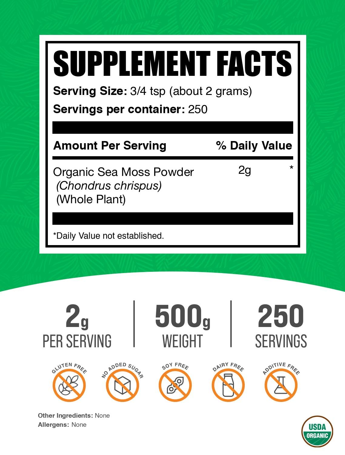 Poudre d'Algue Irlandaise Bio BulkSupplements, vue de dessus