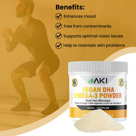 Poudre d'Algues Micro Omega 3 DHA AKI ORGANIC 130g vue de côté