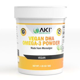Poudre d'algues microbiennes Omega 3 DHA AKI ORGANIC 55g vue de face