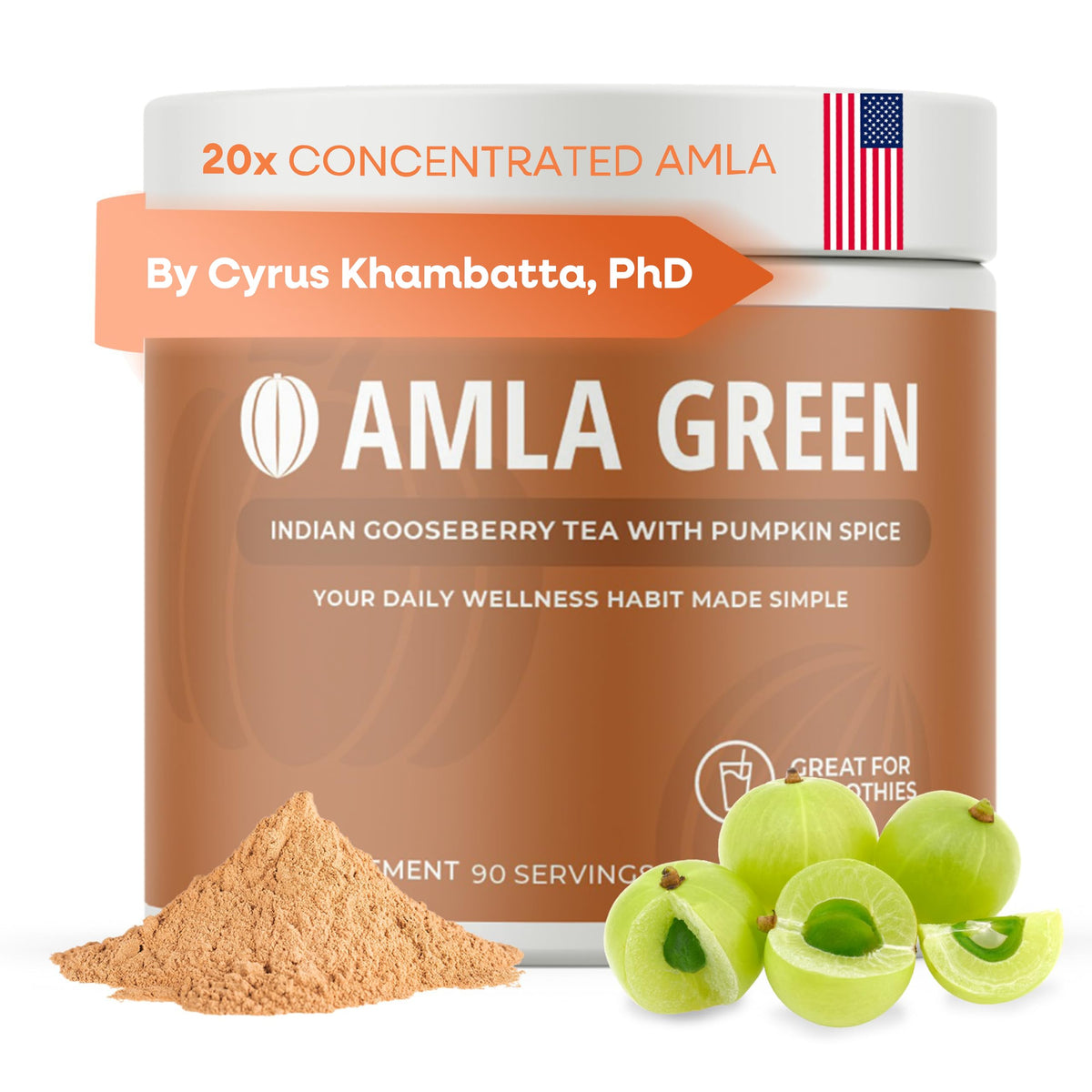 Poudre d'Amla Green 20X concentrée avec épices de citrouille, vue avant