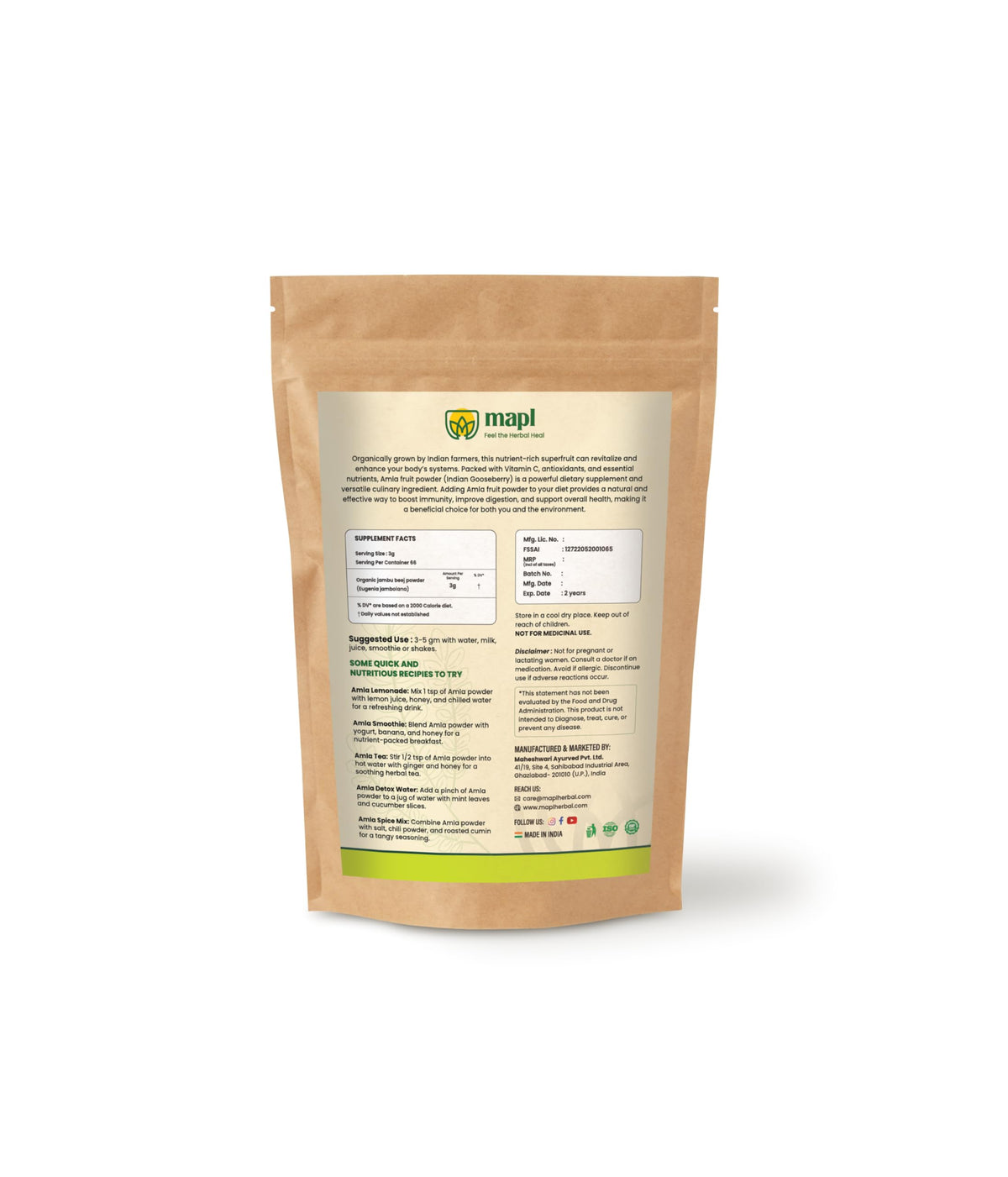Poudre d'Amla MAPL en gros plan avec texture fine