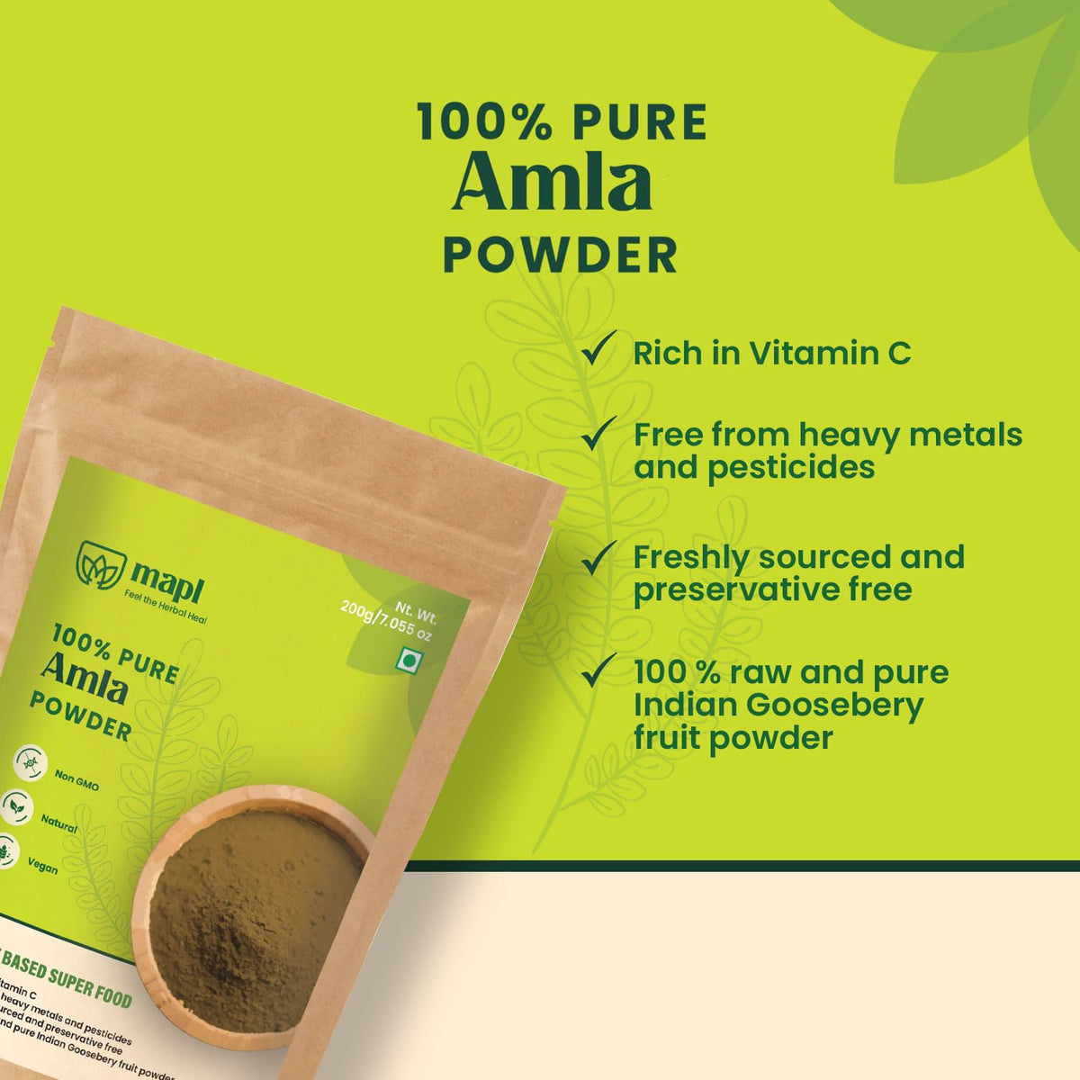 Poudre d'Amla MAPL sachet refermable ouvert
