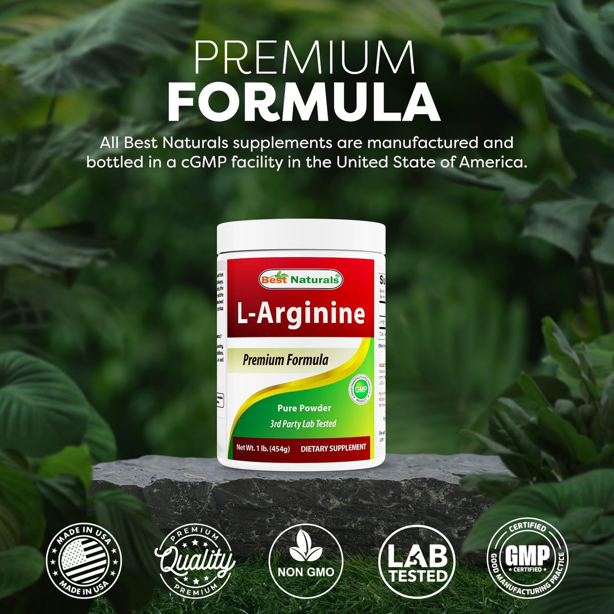 Poudre d'arginine Best Naturals dans un verre