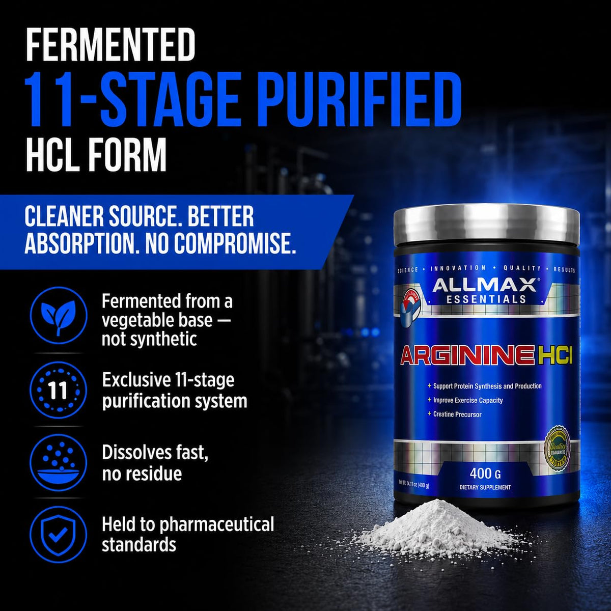 Poudre d'arginine HCL ALLMAX avec mesure