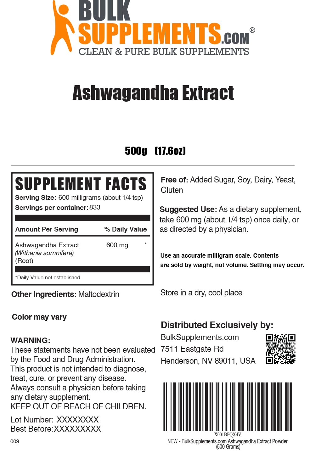 Poudre d'Ashwagandha BulkSupplements sur une cuillère