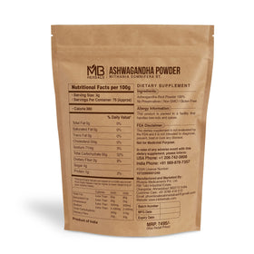 Poudre d'Ashwagandha MB Herbals 227g en cuillère avec lait