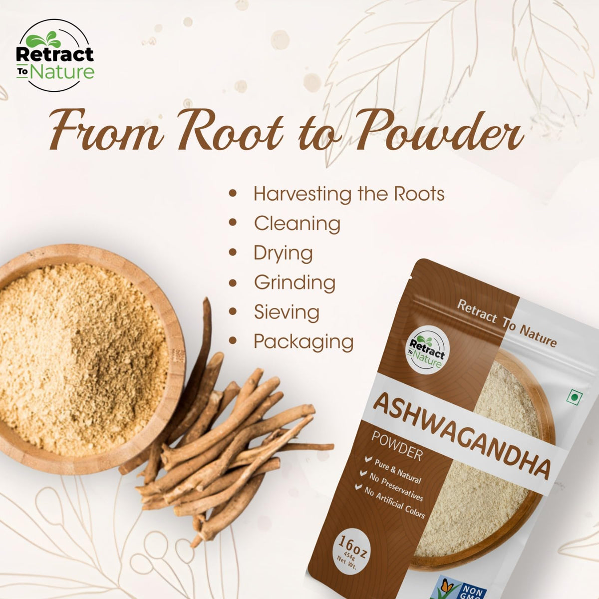 Poudre d'ashwagandha mélangée avec du lait chaud dans un verre