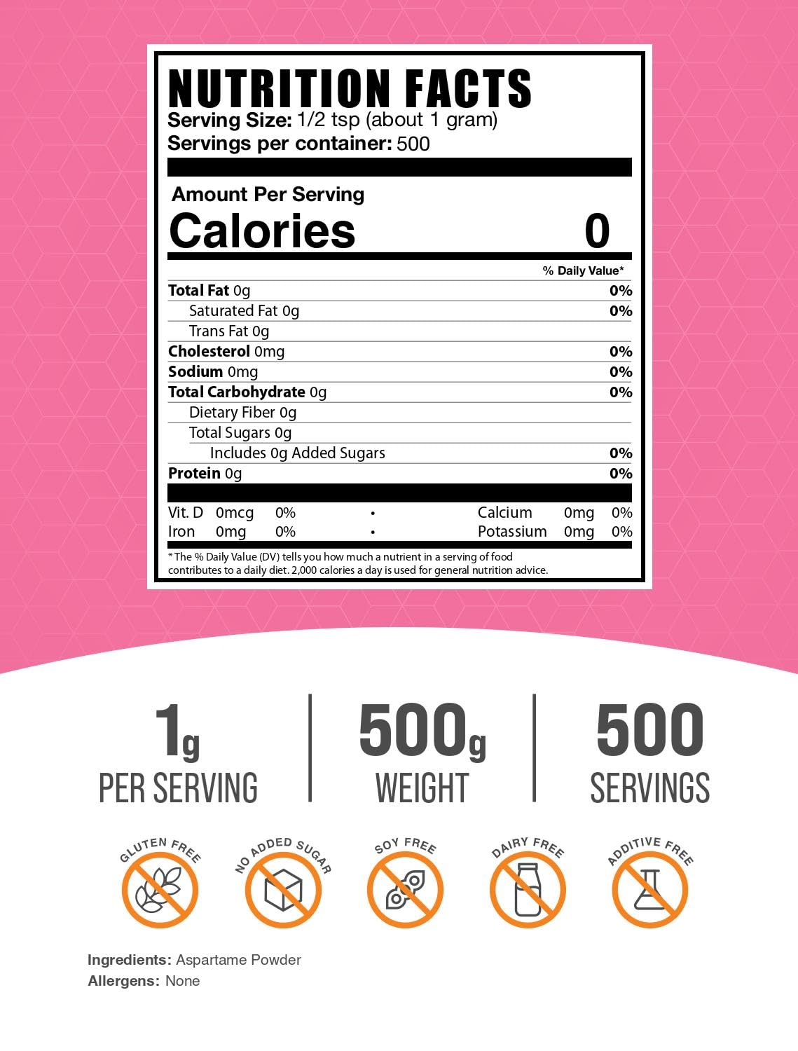 Poudre d'aspartame BulkSupplements 500g en cuisine