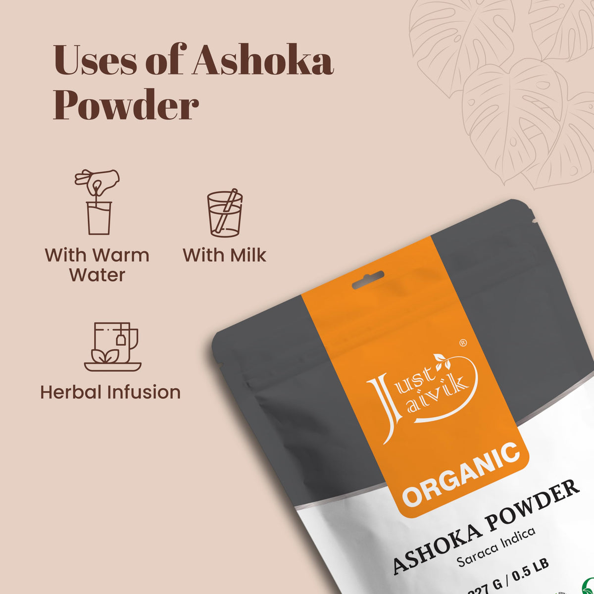 Poudre d'écorce d'Ashoka Bio Just Jaivik avec des ingrédients naturels