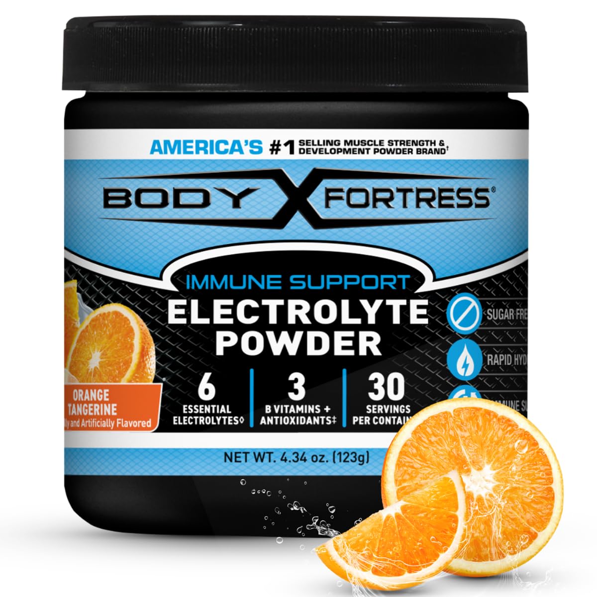 Poudre d'Électrolytes Body Fortress Orange Mandarine vue de face
