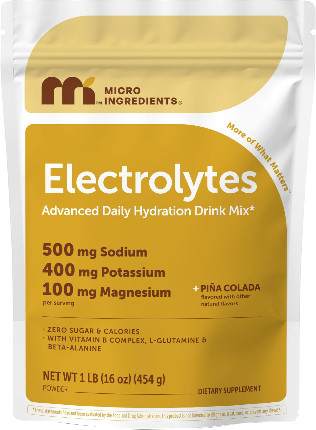 Poudre d'électrolytes Micro Ingredients 472g goût piña colada vue avant