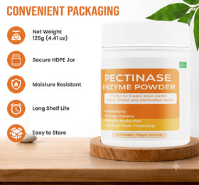 Poudre d'enzyme pectinase 125g dans un verre avec jus