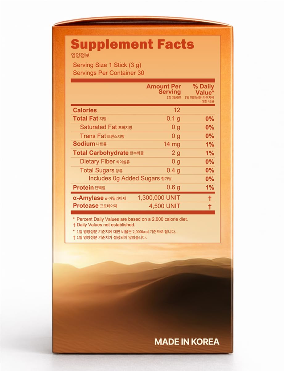 Poudre d'enzymes Rhionia à côté de boissons et aliments