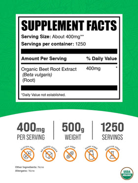 Poudre d'Extrait de Betterave Bio 500g en gros plan montrant la texture