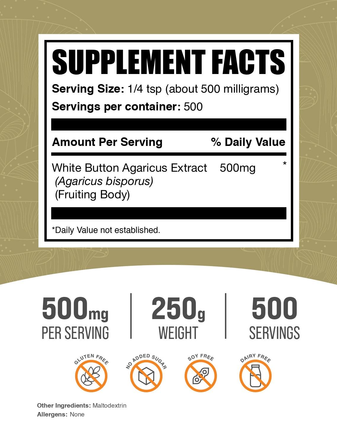 Poudre d'extrait de champignon blanc BulkSupplements avec cuillère