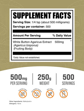 Poudre d'extrait de champignon blanc BulkSupplements avec cuillère