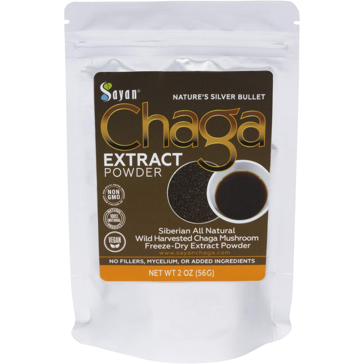 Poudre d'extrait de champignon Chaga Sayan 56g vue de face