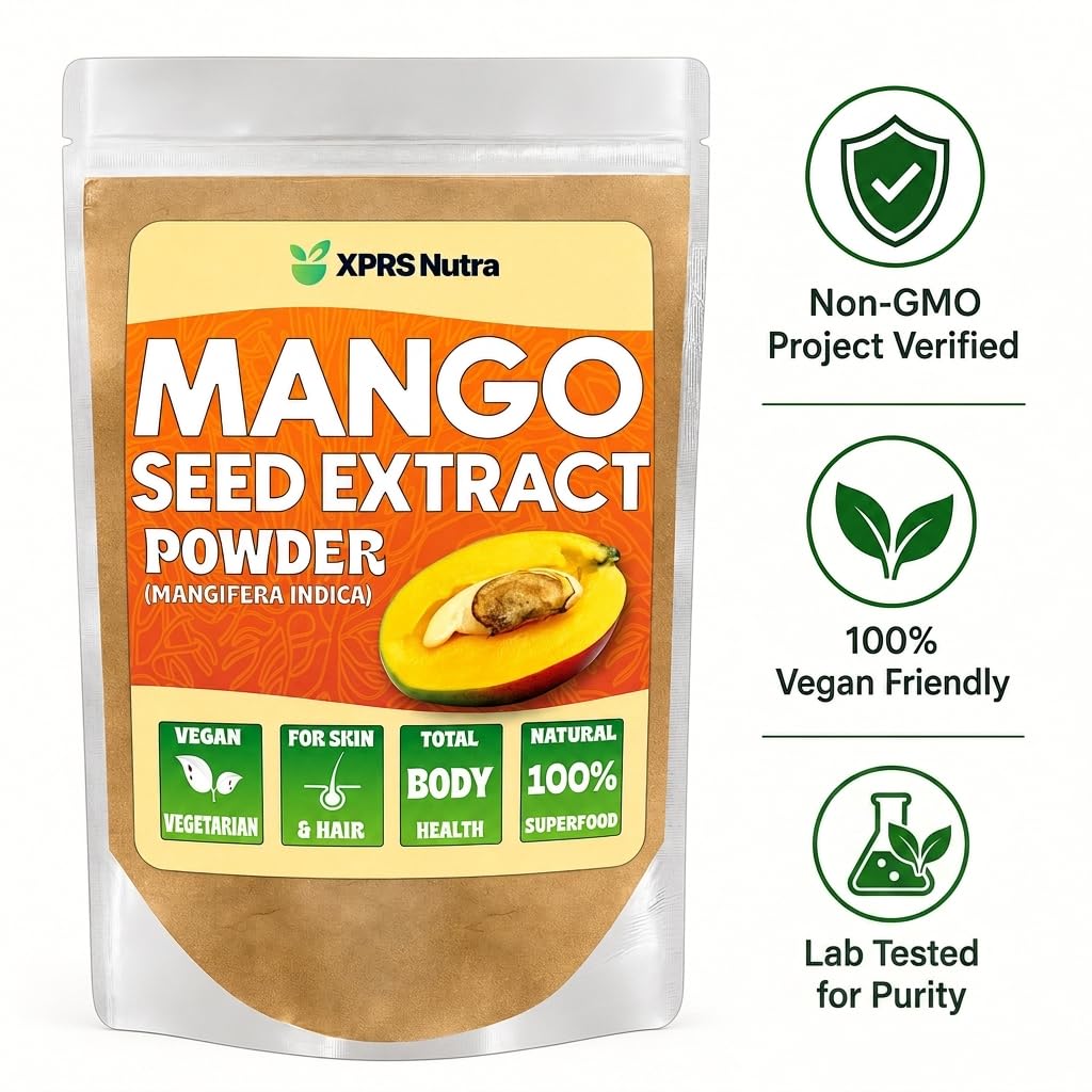 Poudre d'extrait de graine de mangue XPRS Nutra versée dans un bol