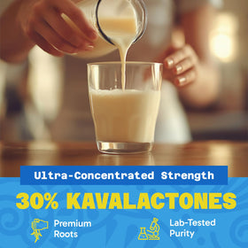 Poudre d'extrait de kava Fiji Vanua Kava dans un verre d'eau