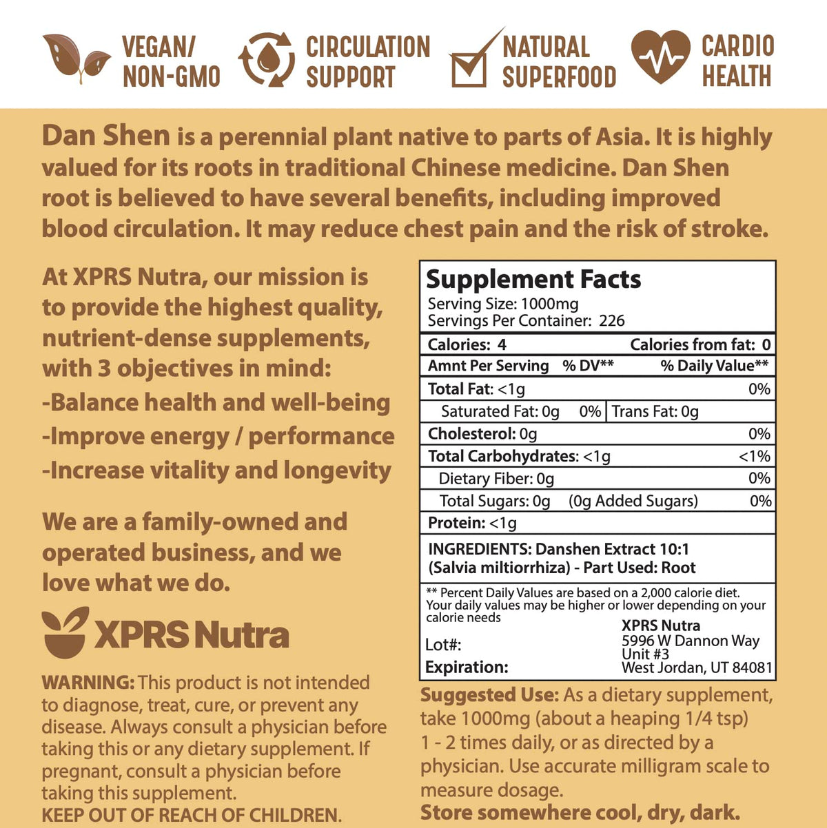 Poudre d'extrait de racine de Dan Shen XPRS Nutra avec d'autres ingrédients naturels