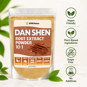 Poudre d'extrait de racine de Dan Shen XPRS Nutra sur une table