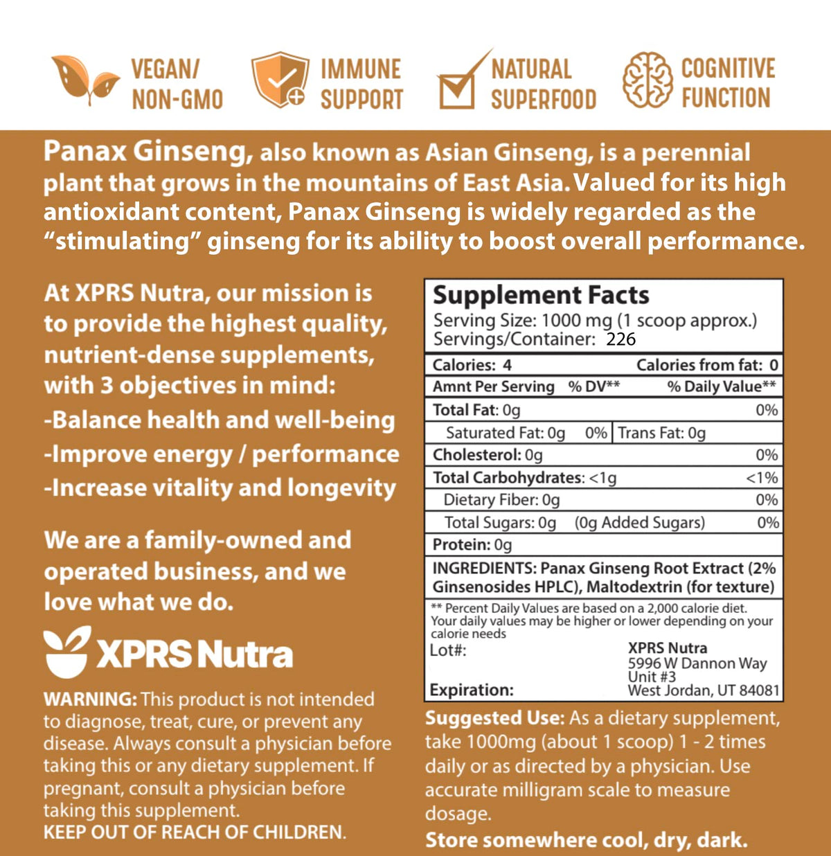 Poudre d'extrait de racine de ginseng XPRS Nutra avec capsules vides à remplir