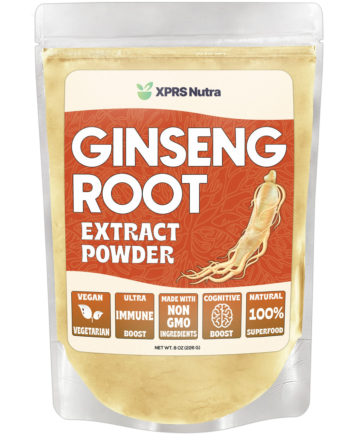 Poudre d'extrait de racine de ginseng XPRS Nutra vue de face