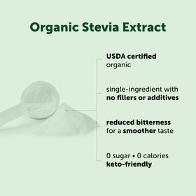 Poudre d'extrait de stevia bio Micro Ingredients 118g en utilisation dans un smoothie