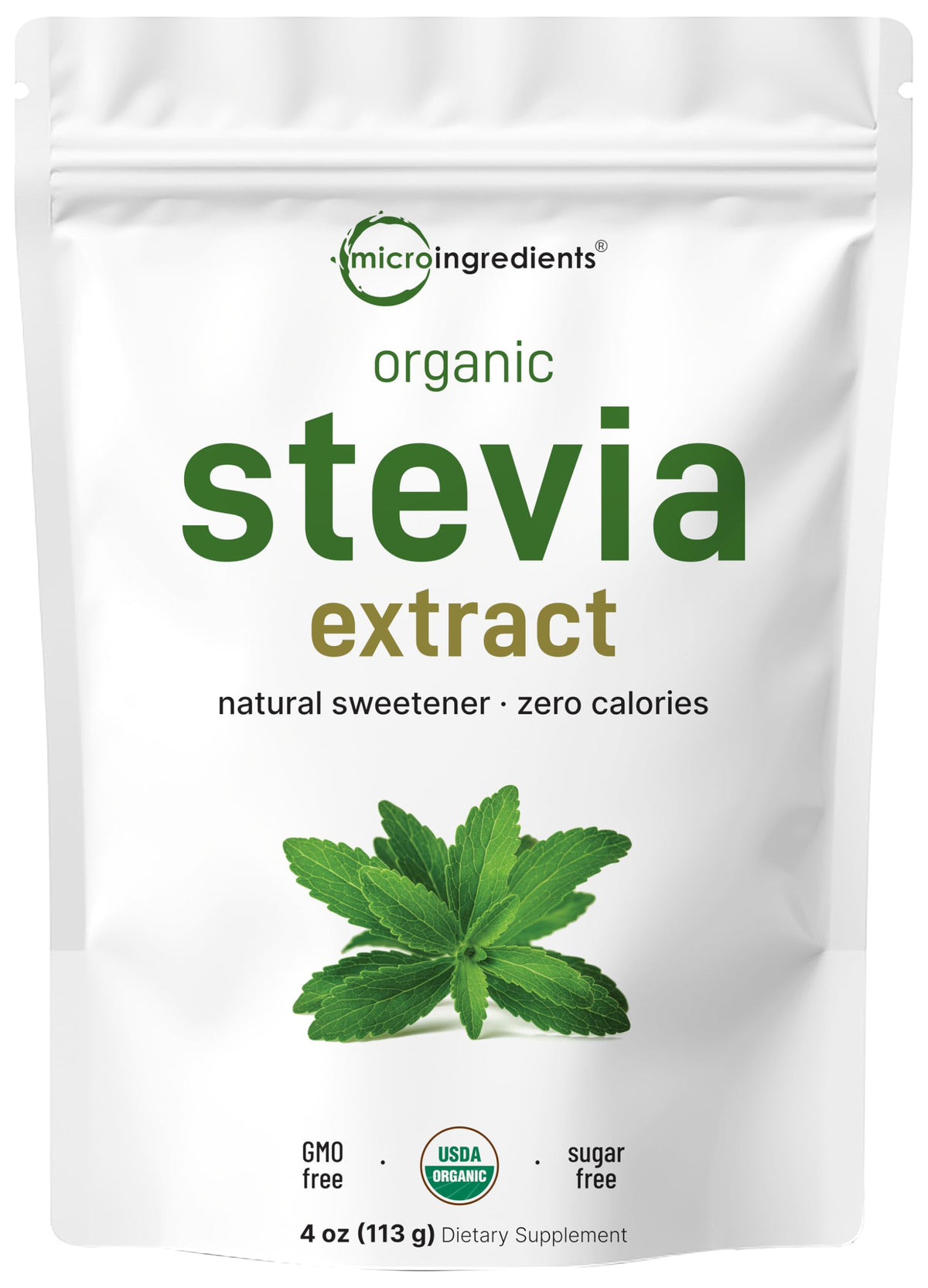 Poudre d'extrait de stevia bio Micro Ingredients 118g vue avant