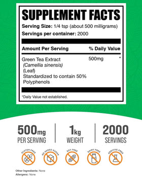 Poudre d'extrait de thé vert BulkSupplements 500mg portion