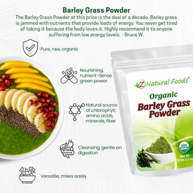 Poudre d'herbe d'orge bio Z Natural Foods ajoutée à un smoothie