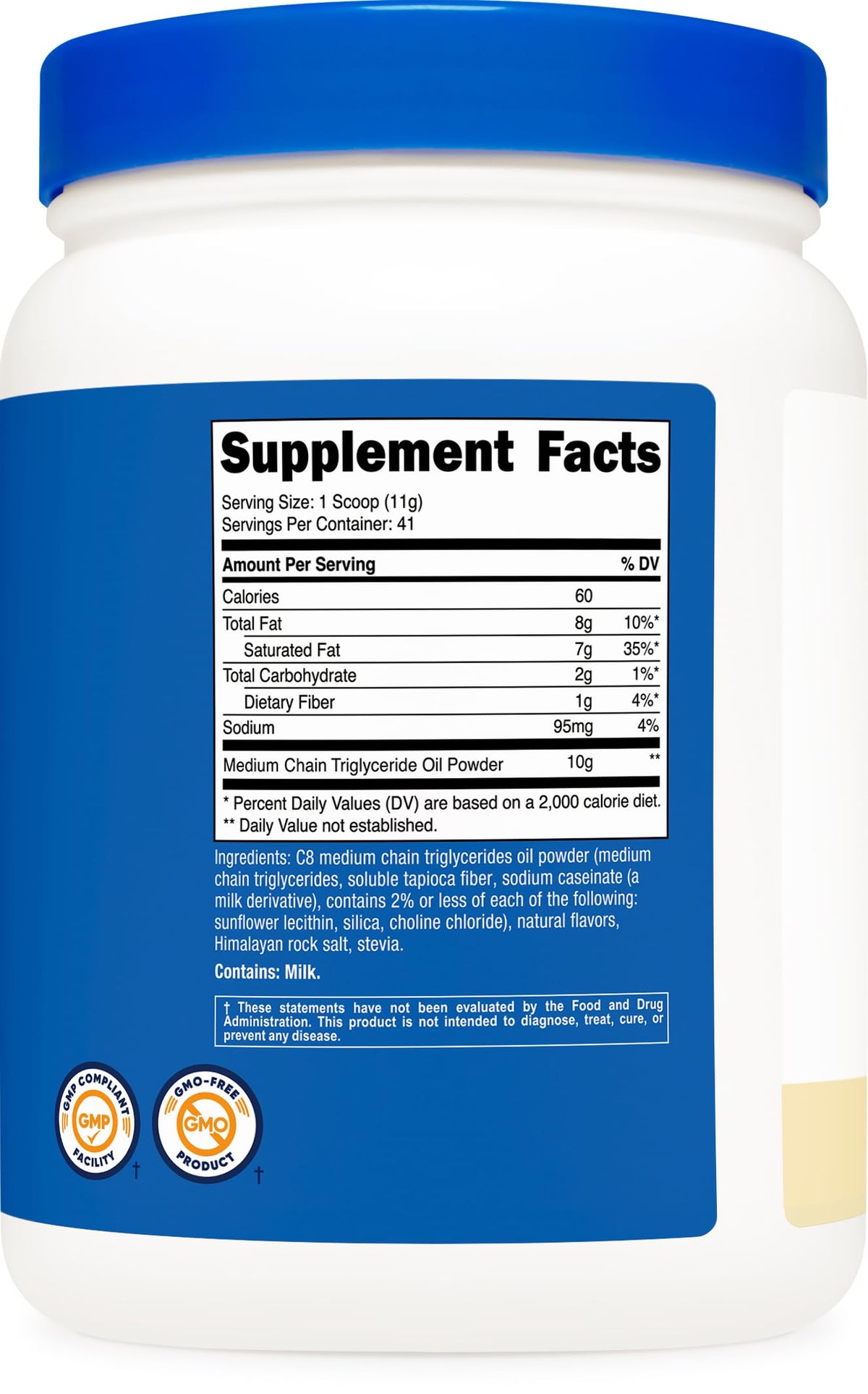 Poudre d'huile MCT C8 Nutricost en préparation dans un smoothie