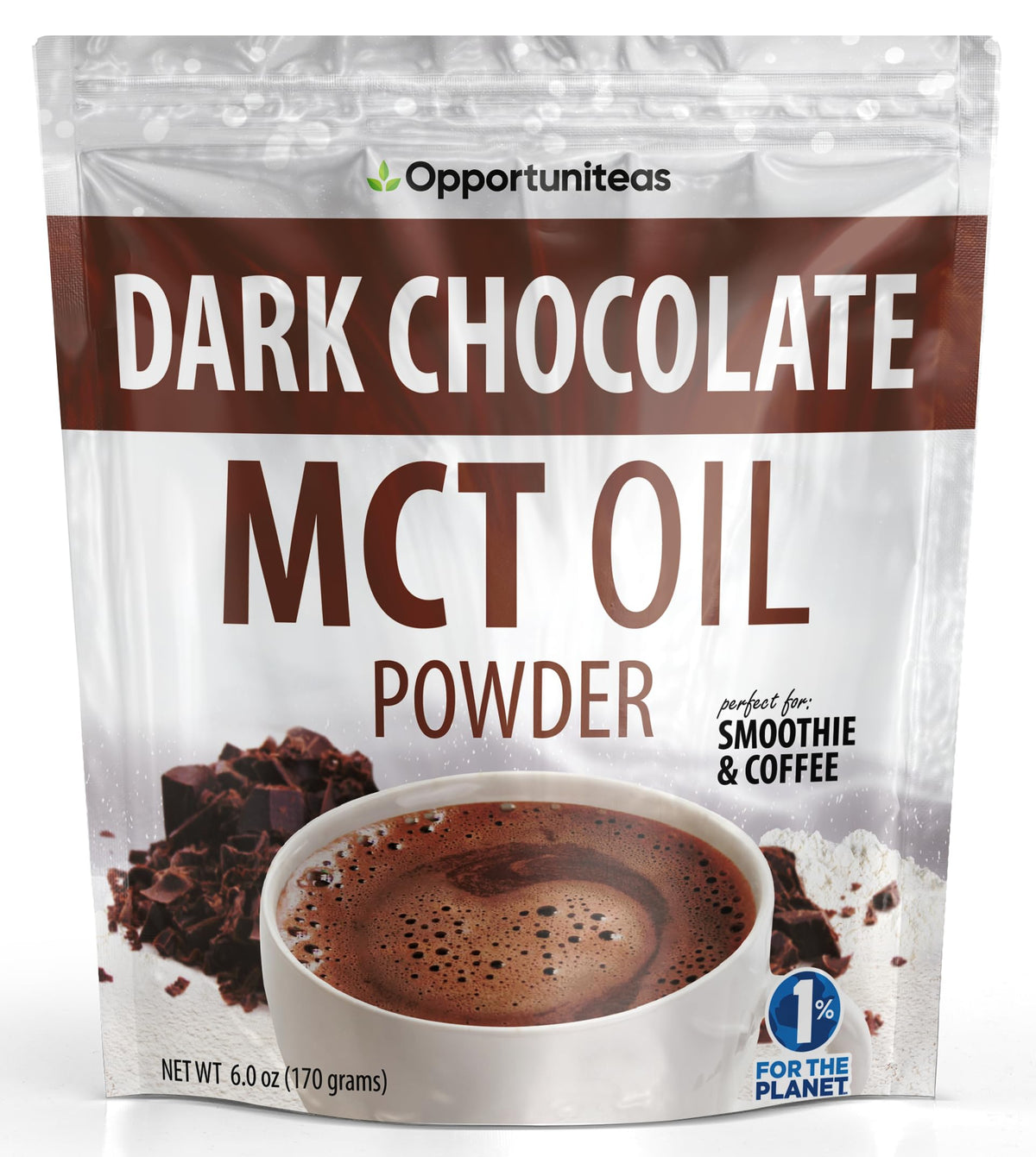 Poudre d'Huile MCT Opportuniteas Chocolat Noir 181g vue de face