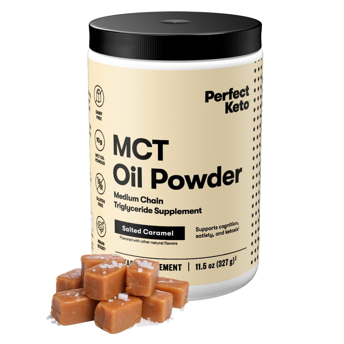 Poudre d'Huile MCT Perfect Keto 408g vue avant avec emballage